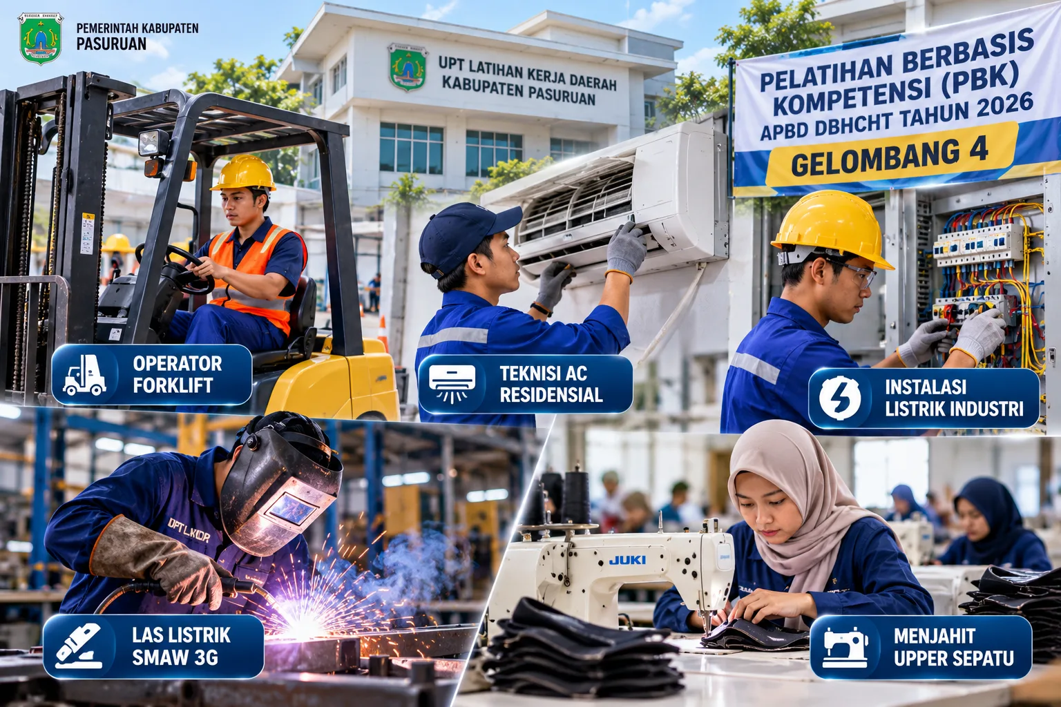 Pemkab Pasuruan Buka 5 Pelatihan Gratis: Forklift, Teknisi AC, Listrik Industri, Las, dan Menjahit Sepatu
