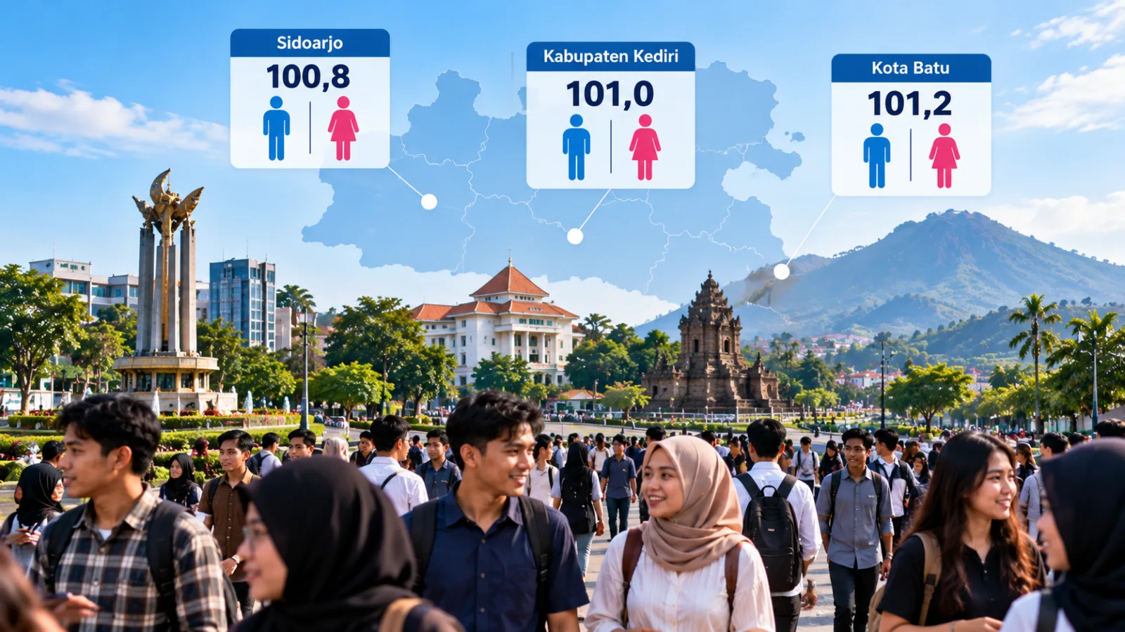Rasio Laki-laki dan Perempuan di Jawa Timur Berbeda Tiap Daerah, Ini Angka Surabaya hingga Madiun